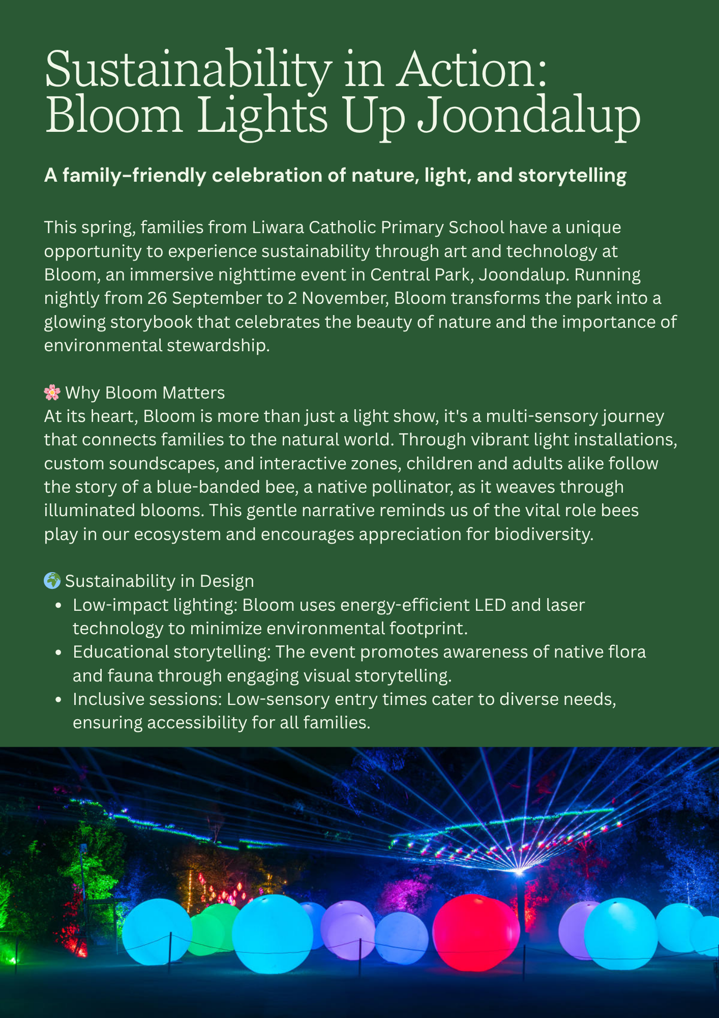 Flyer - Celebrate Sustainability at the Bloom Light Festival Flyer - Celebrate Sustainability at the Bloom Light Festival