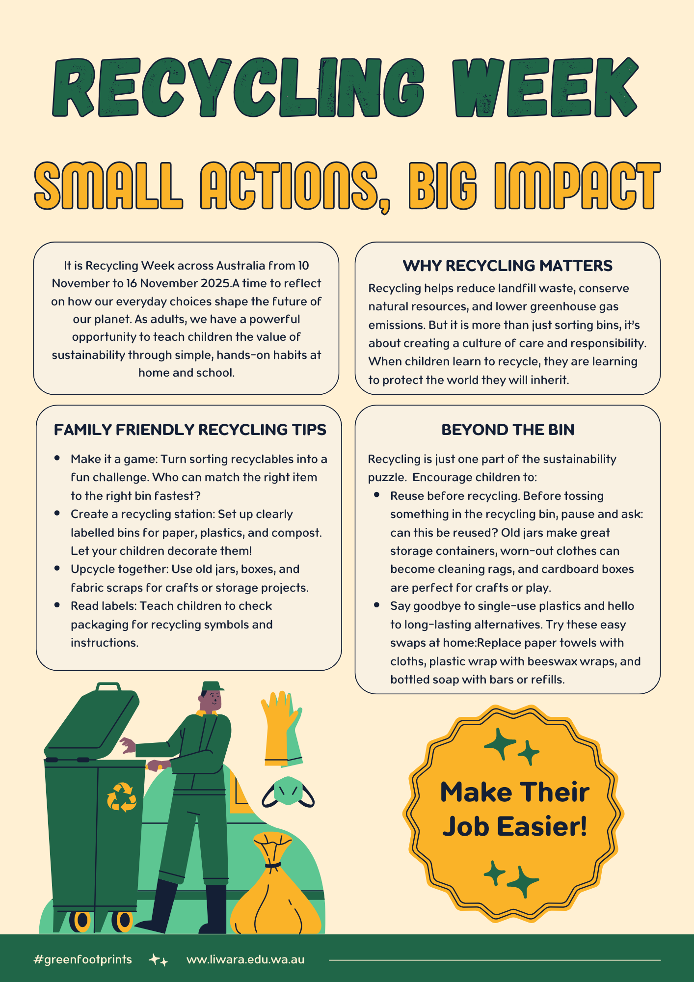 Green and Yellow Creative Illustrative Simple Steps to Help Sanitation Workers Flyer