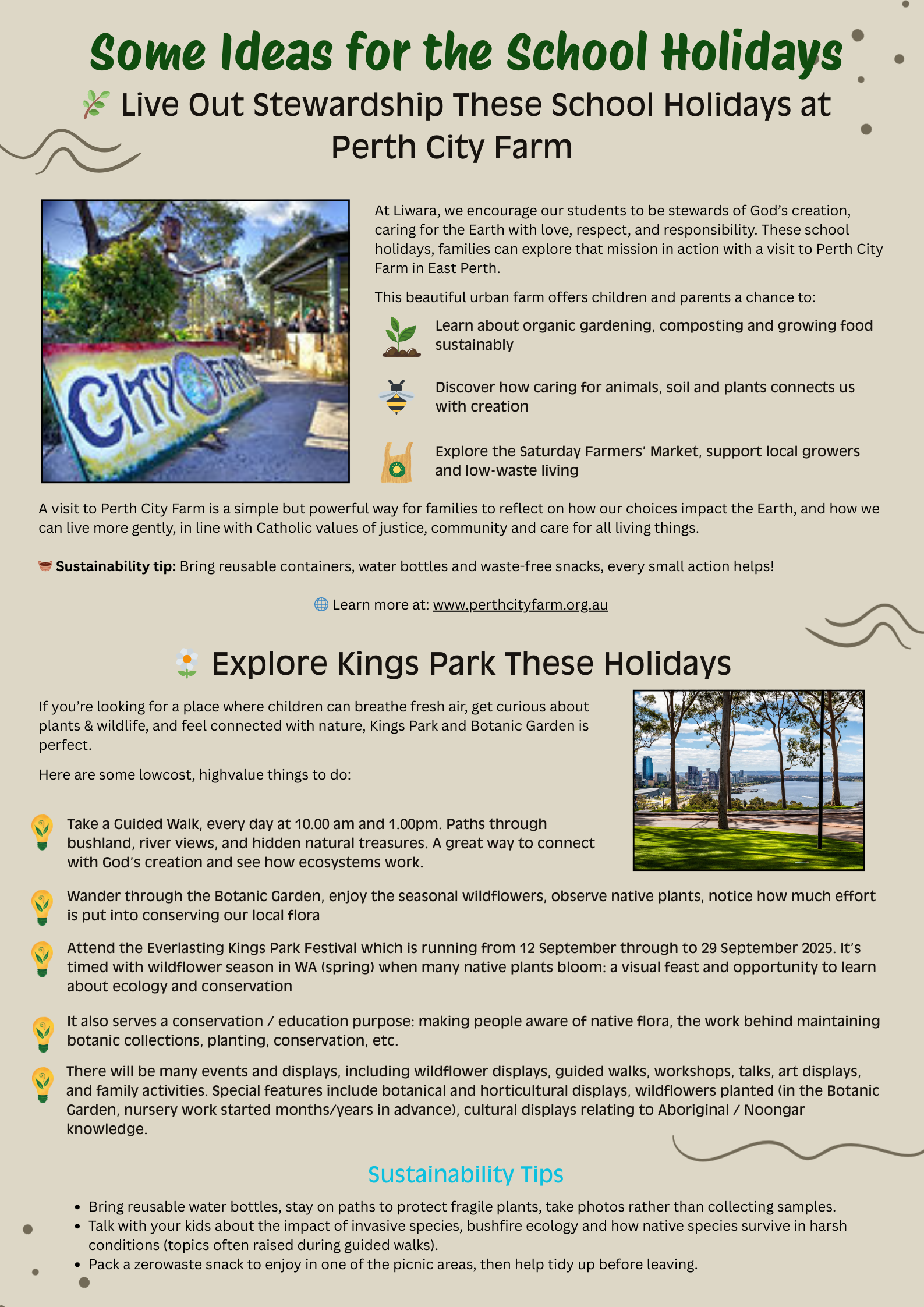 Ideas for the School Holidays Poster