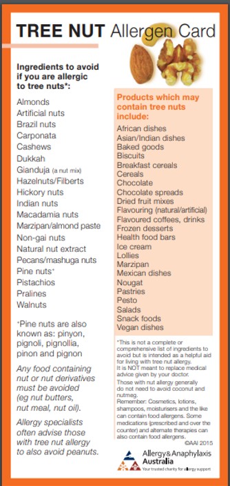 Nut allergen card