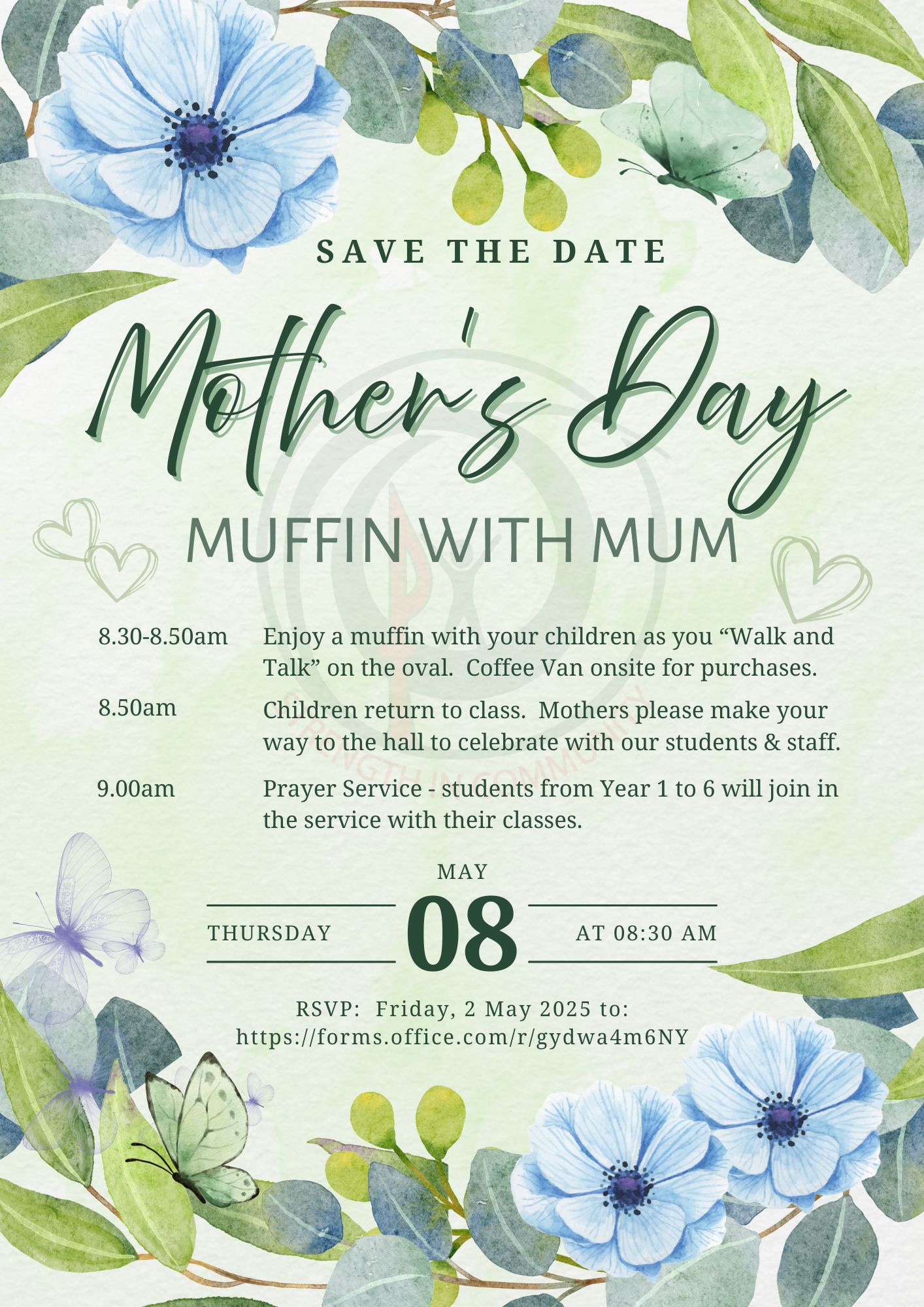 Red Happy Mothers Day Flyer RSVP'S Close Friday, 2 May - don't forget to register your attendance for catering purposes.