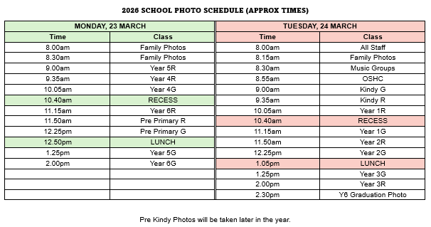 School Photo Schedule