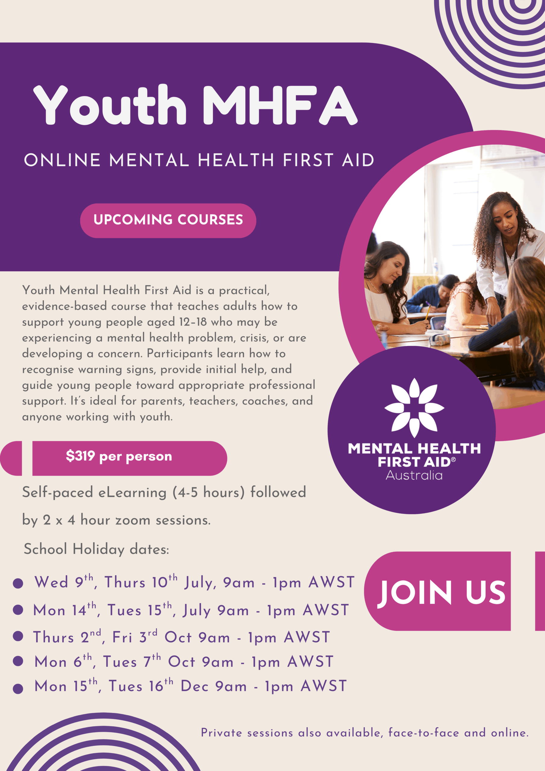 Youth MHFA Online dates Youth MHFA Online dates